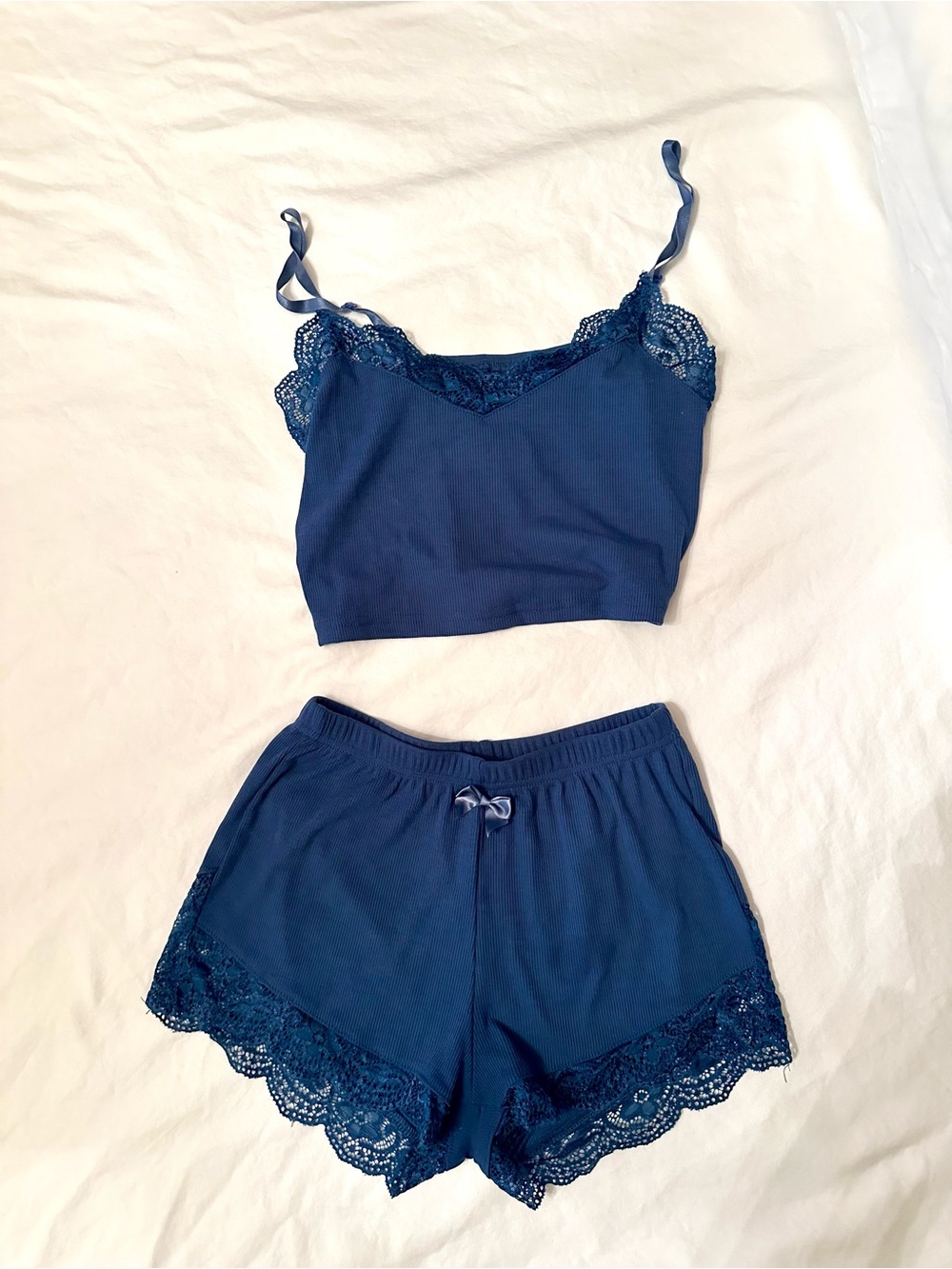 Lace-Trim Cami & Short Sleep Set - Blue